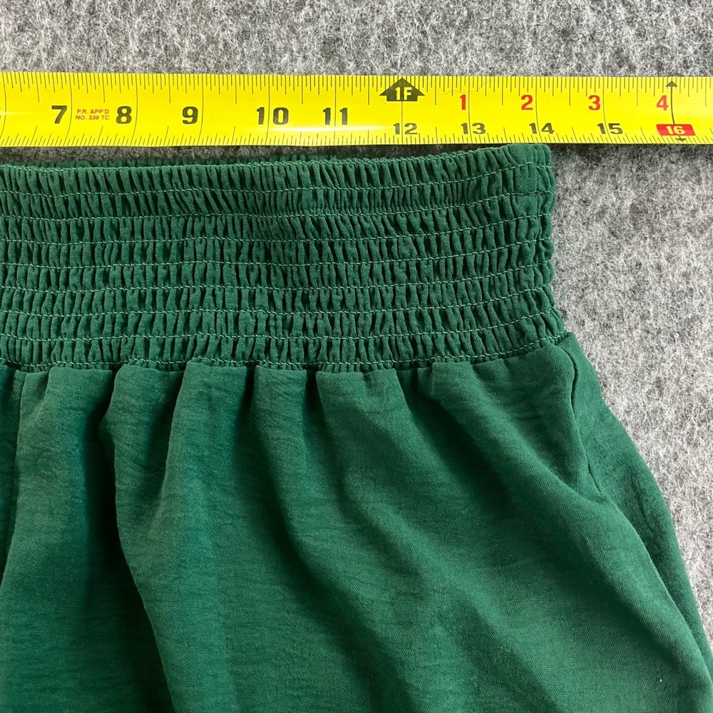 Wide Leg Pants Women L Green Smocked High Waist Palazzo Boho Flowy Office Casual - Picture 7 of 9